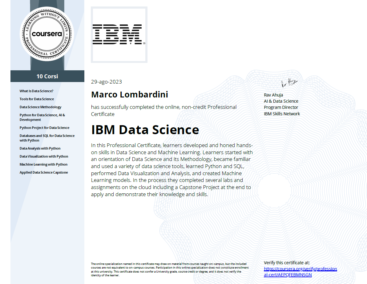 IBM Data Science Certificate